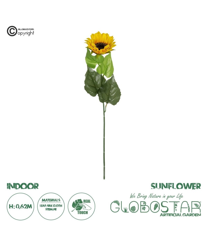 GloboStar® Artificial Garden YELLOW SUNFLOWER BRANCH 21381 Τεχνητό Διακοσμητικό Κλαδί Ηλιοτρόπιο Κίτρινο Y62cm